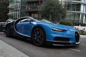 Blue Bugatti Chiron Sport featuring Maison Cala branding during the Maison Cala Monaco Private Evening.