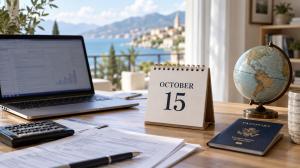 October 15 calendar beside tax documents for Tax Extension