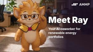 Illustrated fox-like mascot Ray in glasses waving in an office, next to the text Meet Ray