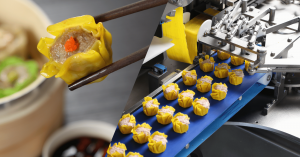 Banner for ANKO Food Machine's webinar "Discover Global Dim Sum Opportunities" on Oct. 22, showing steamed shumai on the left and a shumai production machine on the right.