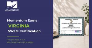 Momentum logo and Virginia SWaM certification announcement beside the company’s Women Owned business certificate.