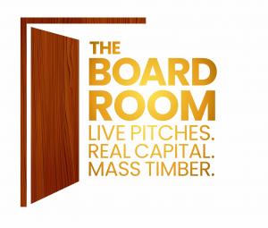 The new Boardroom logo detailing how real pitches, real capital and mass timber come together.