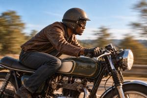Photo of a motorcyclist driving fast