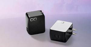 Two CIO NovaPort III wall chargers, one white and one black, floating against a soft purple and pink gradient.