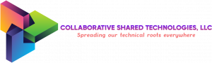 Collaborative Shared Technologies LLC® corporate logo featuring an interlocking multicolored geometric design with the company name and the tagline “Spreading our technical roots everywhere.”