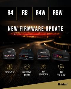 Uniden R4, R4w, R8, and R8w radar detectors receiving new Ka Block firmware controls.