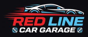 Redline Car Garage logo showing a sports car with red speed lines above the words Red Line Car Garage