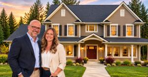 Daniel and Allison Davis, owners of Davis Painting, a family-owned painting company serving Spokane County, Washington, pictured in front of a beautifully painted home.