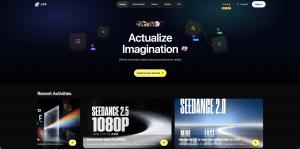 Screenshot of the AZ8 homepage featuring “Actualize Imagination” and AI video model updates.
