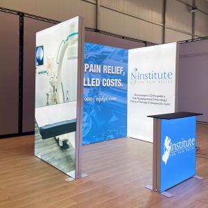 10x20 backlit trade show booth with illuminated fabric graphics