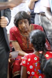 Jurist Navanethem "Navi" Pillay is pictured during a visit to Kilinochchi, in 2013, while serving as the United Nations High Commissioner for Human Rights
