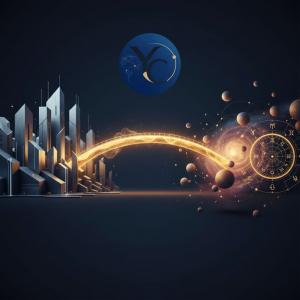 Artwork of a city skyline connected by a golden light bridge to a zodiac wheel with constellation symbols, illustrating YC Insight's free AI platform across strategy and healing.