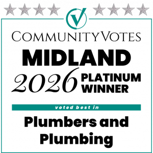 2026 CommunityVotes Midland Platinum Winner badge for Redeemed Water & Plumbing