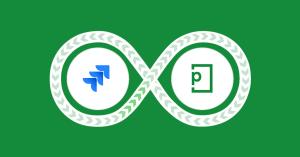 Jira and PageProof logos connected by an infinity loop on a green background.