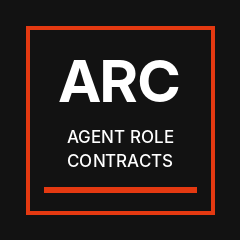 Official Agent Role Contracts (ARC) logo featuring white lettering on a black background with an orange rectangular border and underline.