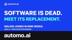 Automo billboard reading Software is dead. Meet its replacement. 500,000 joined in nine weeks. One AI. Your whole business.