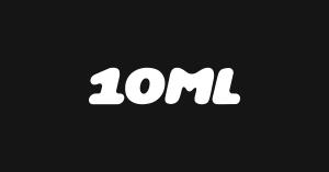 White 10ML wordmark on an ink-black background