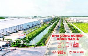 Aerial view of Southeast Asia Industrial Park next to Long An International Port in Tay Ninh, Vietnam
