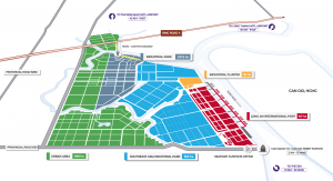 Illustration map of Dongtam Group’s integrated development ecosystem, featuring industrial facilities, seaport infrastructure, logistics services and urban areas