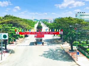 Aerial view of the entrance gate of Thuan Dao Industrial Park and its expansion area in Tay Ninh, Vietnam.