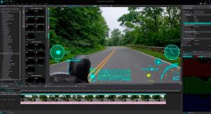 VSDC 11.3 interface showing Garmin and DJI telemetry overlays with route, speed, altitude, compass, and performance data