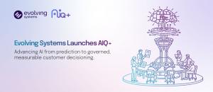 AIQ+ launch graphic showing an AI brain connected through a decision governance layer to a team, with the message “Advancing AI from prediction to governed, measurable customer decisioning.