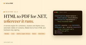 SelectPdf 26.5 announcement: HTML to PDF for .NET, wherever it runs, with C# code that switches the converter to the remote engine.