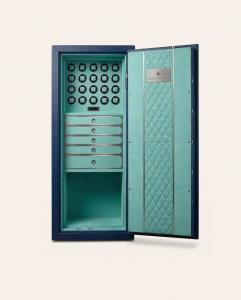 Mercier & Fils Régent XL Tiphaine watch safe with twenty watch winders, five drawers and an open quilted door.