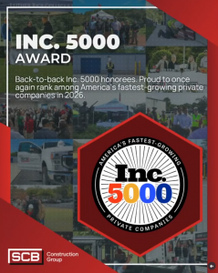 2026 Inc 5000 Award Graphic for SteelCo Buildings and SCB Construction Group