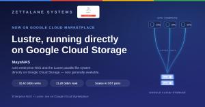 ettaLane Systems MayaNAS banner: Lustre running directly on Google Cloud Storage, now on Google Cloud Marketplace, Select Google Cloud Technology Partner