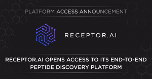 Receptor.AI logo above text announcing access to its End-to-End Peptide Discovery Platform.