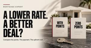 Mortgage Expert illustration comparing mortgage options with points and zero points, captioned “A lower rate. A better deal?”