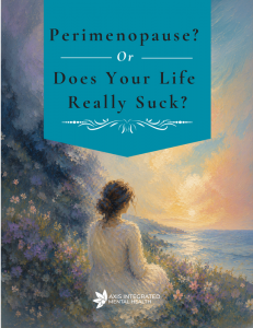 Water color image of a woman looking into sunset contemplating the title of the book Perimenopause or Does Your Life Really Suck? :