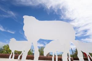 Restored di Rosa sheep sculptures in white powder coat at Gordon Huether’s Napa studio. (Photo by Michael Cuffe)
