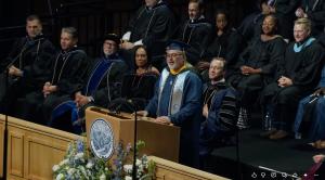 Image of speaker Jim West, speaking at the 2026 Western Governors University Commencement.