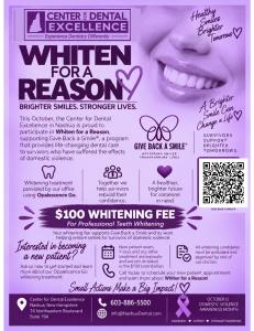 Whiten for a Reason 2026 flyer: Center for Dental Excellence, Nashua, NH
