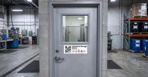 A Point of Use Label warns workers of the chemical hazards they may encounter in storage rooms.