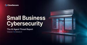 ClawSecure AI Agent Threat Report graphic on small business cybersecurity