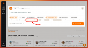 Tiger Finder search for US outdoor fitness creators with the Rising stars only filter enabled and highlighted.