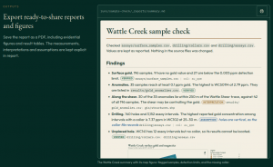 Agent-generated PDF report of its subsurface analysis findings, including embedded visualisations and evidential tables of drill holes, assays, and anomalies that it analyzed in the mineral exploration task.