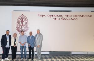 WGES Global Athens 2026 Welcome Reception Hosted by Holy Synod (Cultural Center) of Church of Greece L to R Dr. Kostas Mastorakis, DVM, Ms. Daisy Gallagher, Mr. Petros Georgiou Project Manager Holy Synod Buildings, Dr. Ashish Joshi, Mr. Kevin Kampschroer