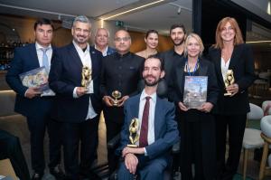 WGES Global NOVA Awards NYN ESTI, L to R Evangelos Efkarpidis,Dr. Mastorakis, Prof. Zakynthinos,Dr. Joshi, Vicky Karnezi,Daisy Gallagher,Alexandra Papakonstantinou (Rep. Elder George), Dr. Kympouropoulos