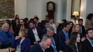 A full room of guests seated at an Oxford Israel Alumni Society gathering at the British Ambassador's residence in Israel