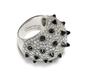 Cartier Clash diamond and black onyx spiked dome ring in 18K white gold with pavé-set diamonds and raised onyx spikes