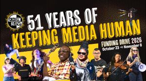 CKCU's poster for the Keep Media Human Campaign. It says 51 years of Keeping media Human Local voices, independent music, community stories.