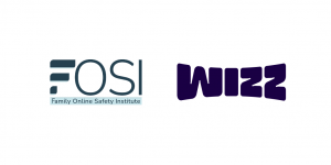 Two logos displayed on white background: FOSI Family Online Safety Institute blue logo and Wizz purple logo