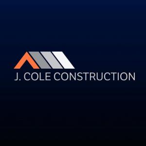 J. Cole Construction logo with orange and gray roofline graphic on a dark navy background