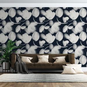 Audrey Lane Petal Press in Bleached Denim, shown at Titan scale in a CASAMONTE catalog room rendering.