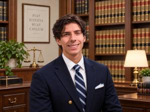 Portrait of Ethan Chapa, CEO of Waterview Swim School, wearing a navy suit.