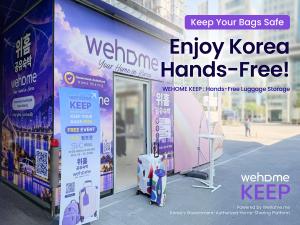 Wehome KEEP free luggage storage pop-up in Hongdae, Seoul, powered by Wehome.me, Korea’s government-authorized home-sharing platform, helping travelers explore Korea hands-free.